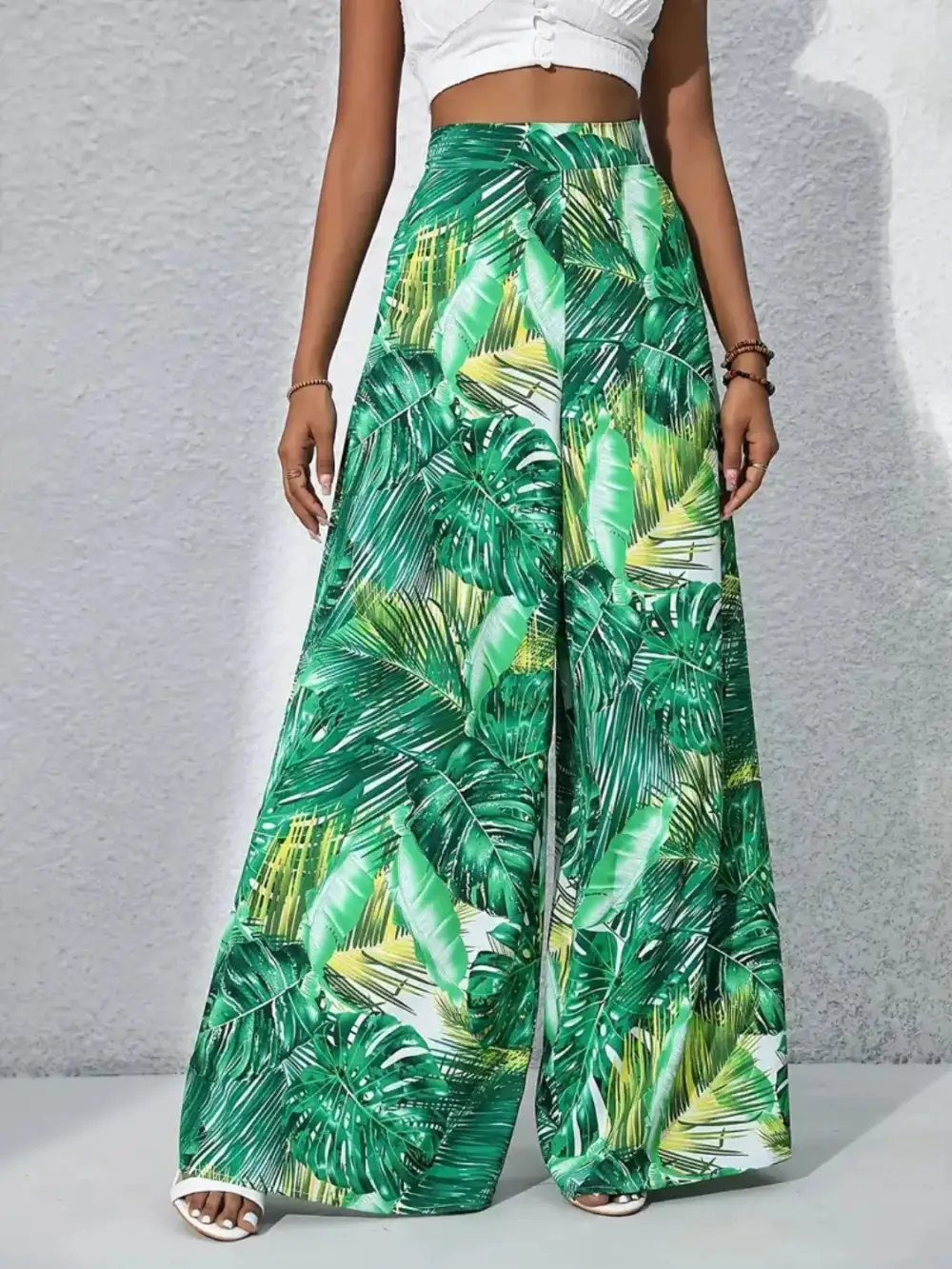 Wide Leg High Waist Printed Casual Pants