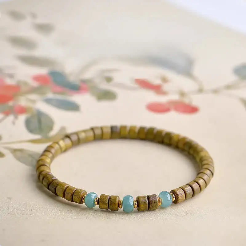 Sandalwood Jade Accent Barrel Bead Bracelet