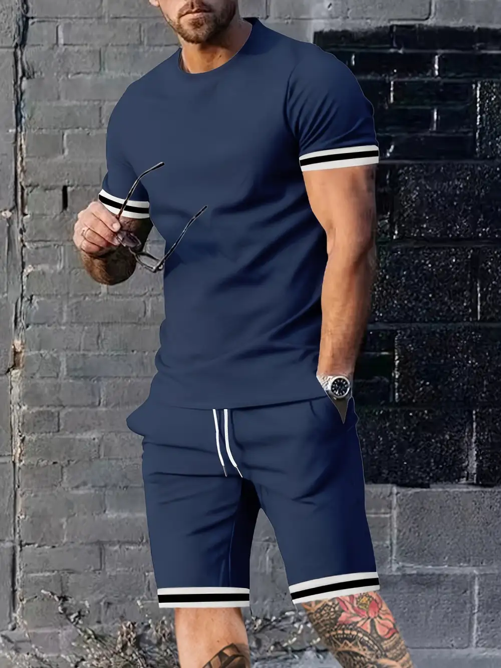 S Contrast Stripe Short Sleeve Tee & Shorts Set
