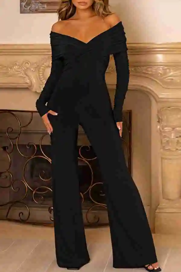 Off-Shoulder Long Sleeve Jumpsuit