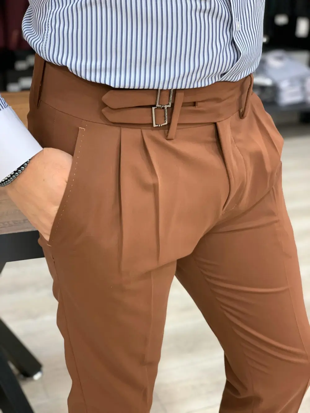Polished Slim Fit Pleated Tailored Trousers