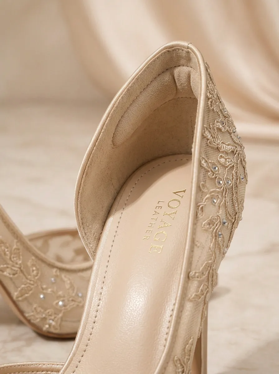 Rhinestone Floral Lace-Detail Embroidered Women's Formal High Heels