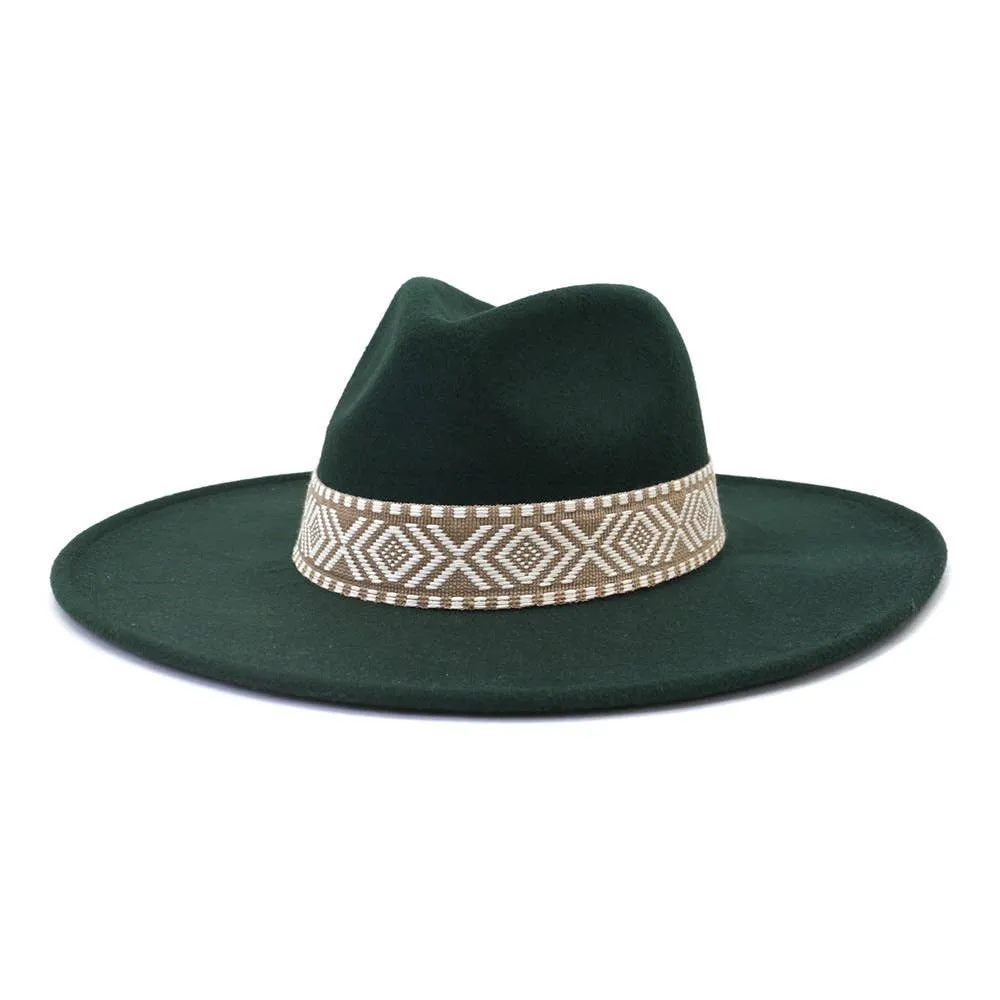 Big Brim Peach Heart Top Aztec Pattern Belt Jazz Hat