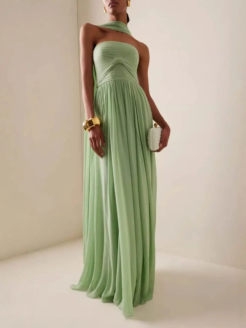 Sleeveless Pleated Skirt with Maxi Dress