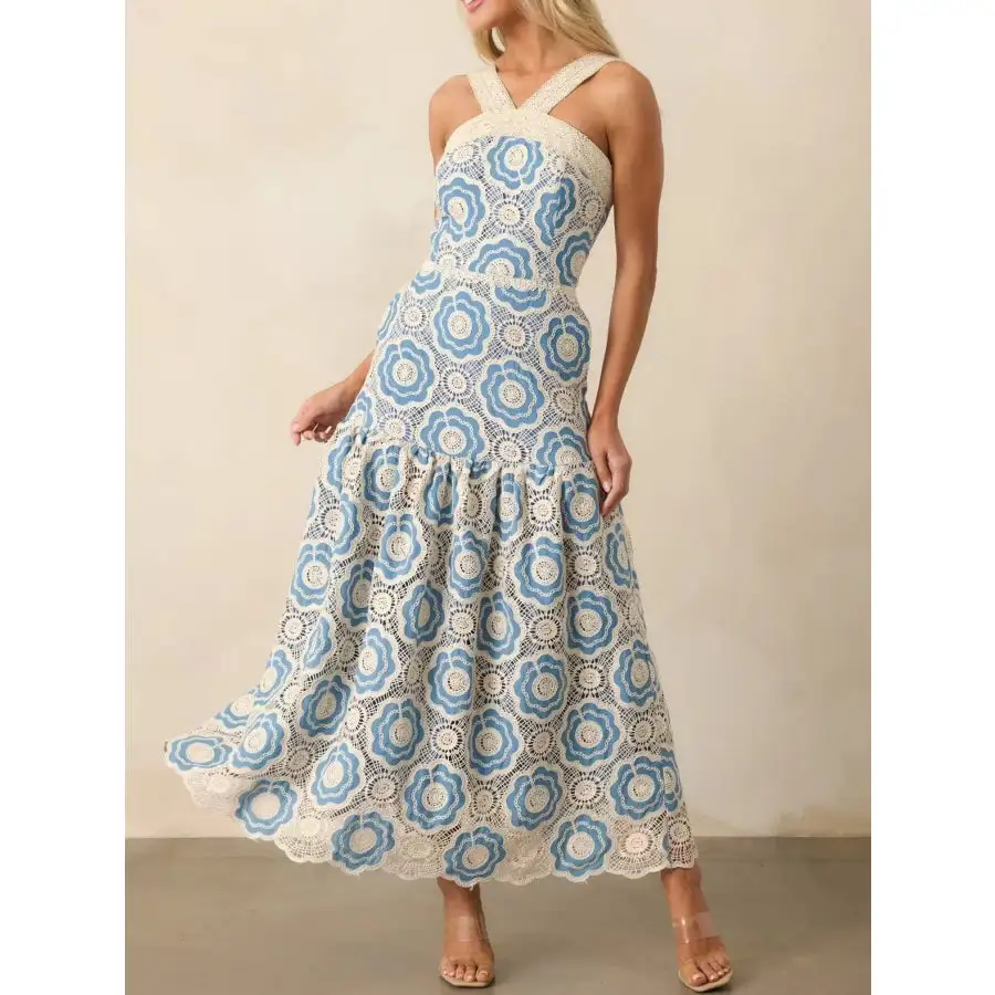 Lace Sleeveless Tiered Midi Dress