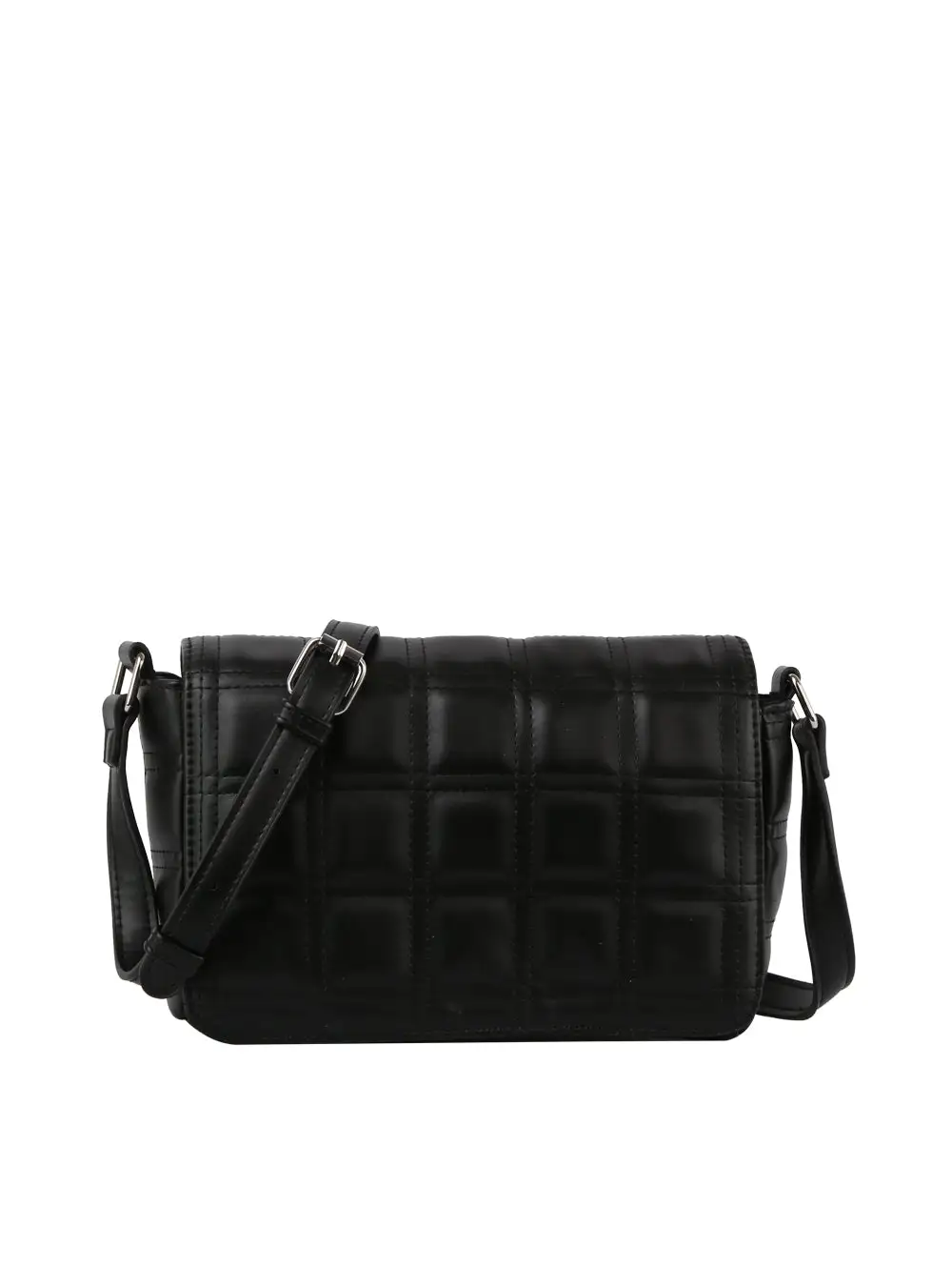 Quilted Flap Front Pocketed Faux Leather Shoulder Bag