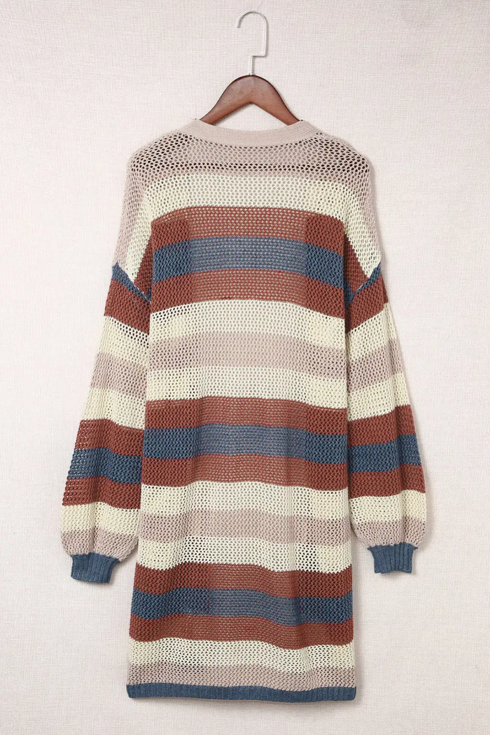 Striped Color Block Openwork Knit Cardigan
