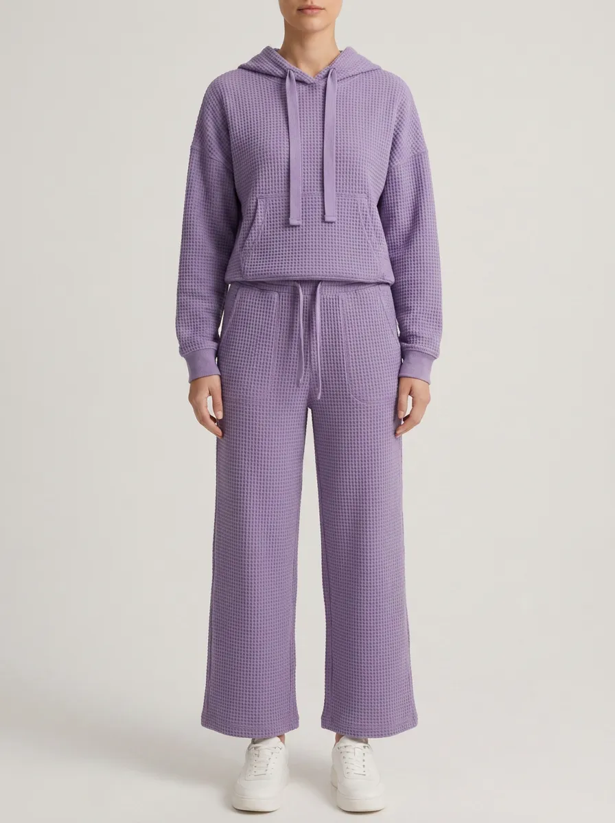 Unisex Purple Waffle Knit Hooded Lounge Top