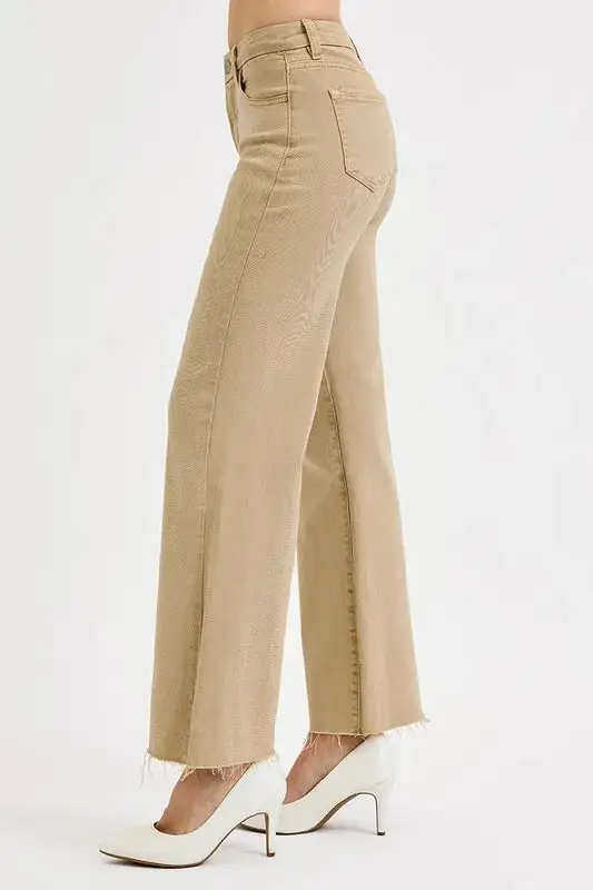 Denim Wide Leg Cropped Raw Hem Jeans