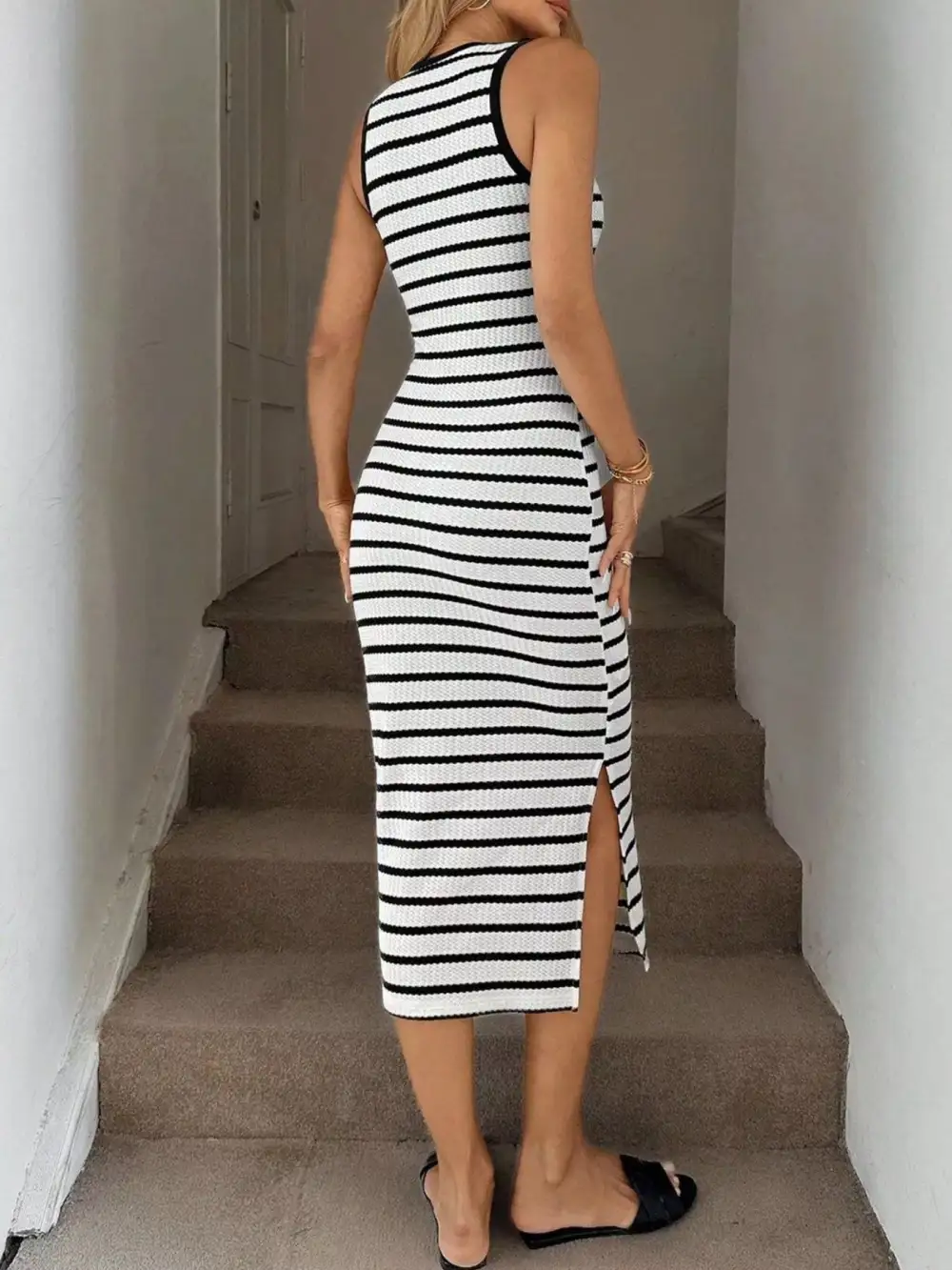 Striped Sleeveless Midi Dress