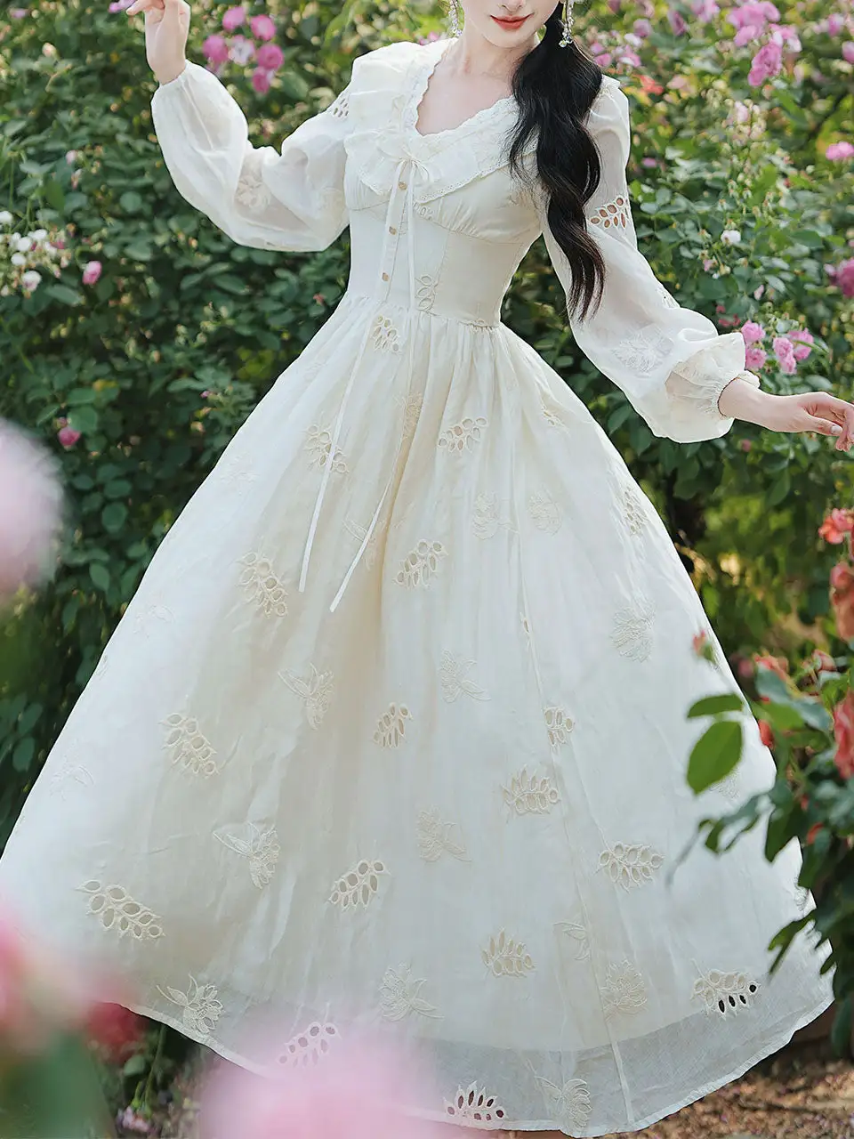 Embroidered V Neck Maxi Dress