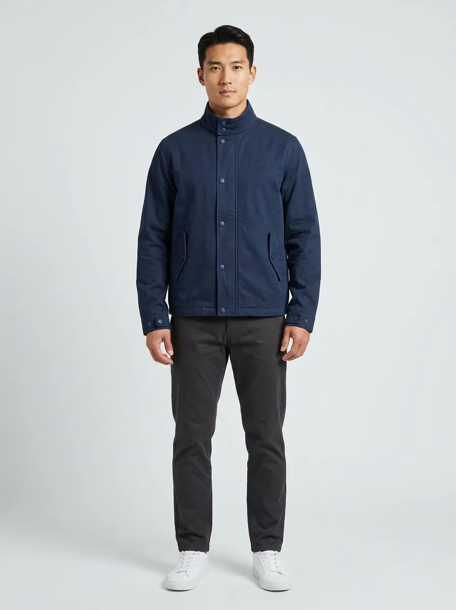 Men's Minimalist Mountain Logo Embroidered Navy Jacket