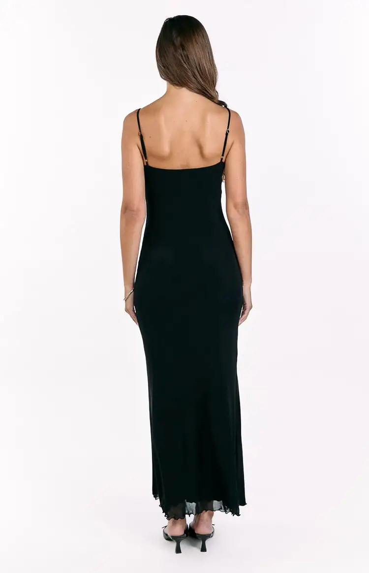 Mesh Trim Flowy Maxi Dress
