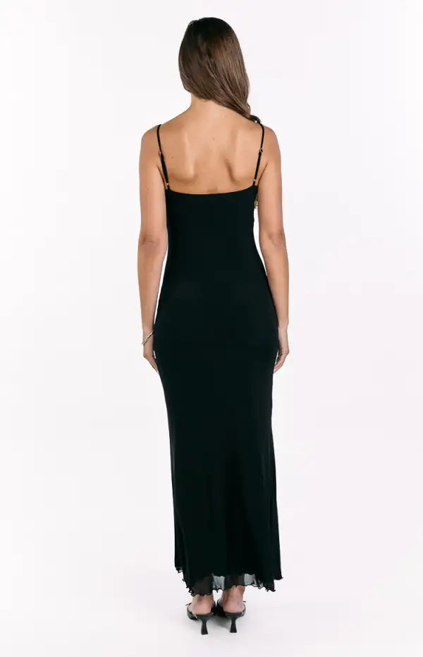Mesh Trim Flowy Maxi Dress