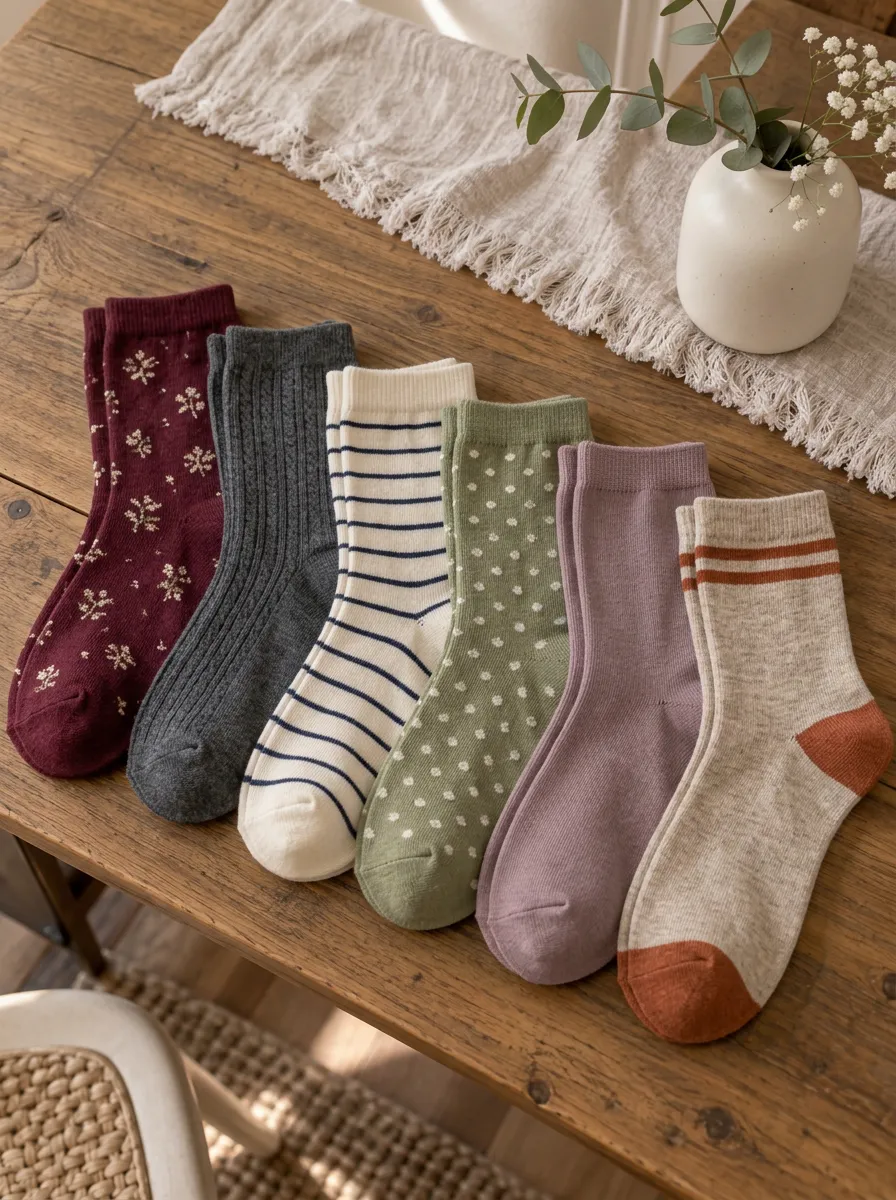 Women's Assorted Floral Polka Dot Ribbed Striped Vintage-Inspired Printed 6-Pack Crew Sock Set