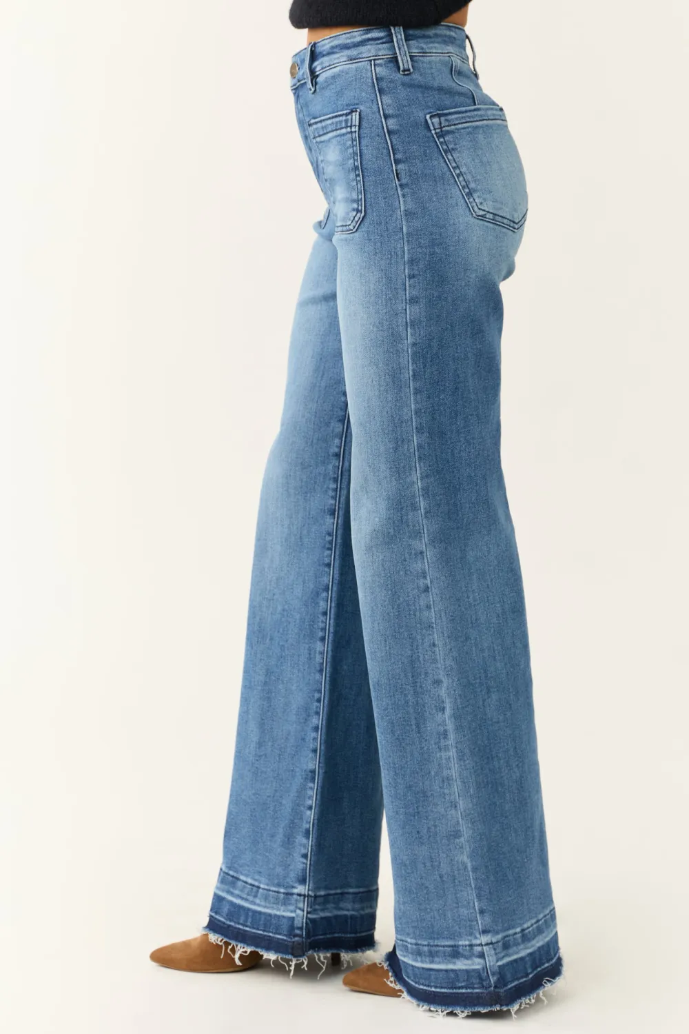 Medium Wash Ombre Hem Flared JEANS