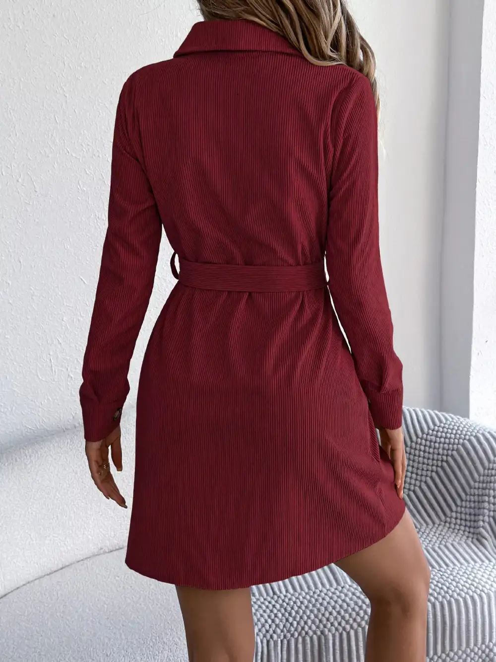 Structured Shape Corduroy Button Front Shirt Dress