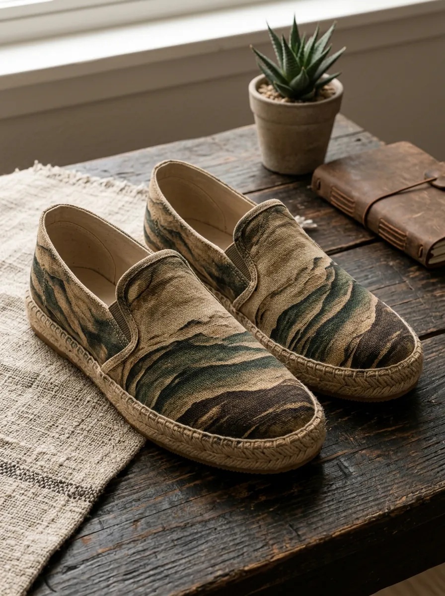 Men's Camouflage Pattern Printed Canvas Espadrille Shoes