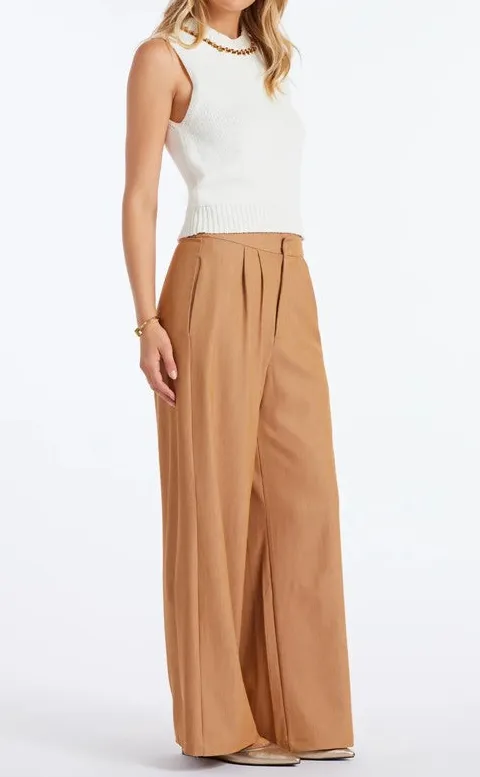 Camel Brown Flowy Wide Leg Trousers