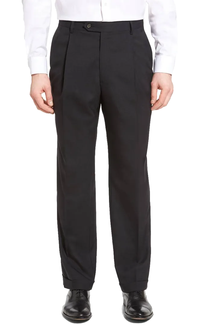 Gabardine Tropical Weave Flat Front Pleated Front Long Rise Trousers