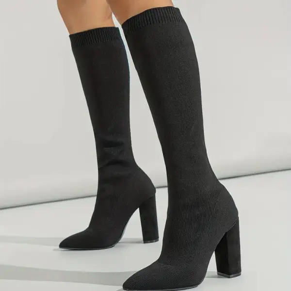 Knit Knee High Sock Boots High Heeled Stretch Boots  Outfits