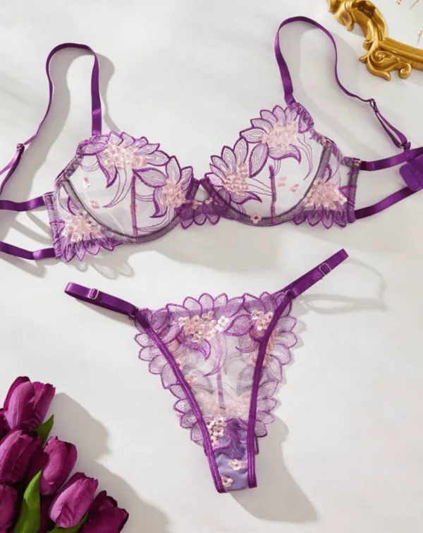 Embroidered Floral Lingerie Set