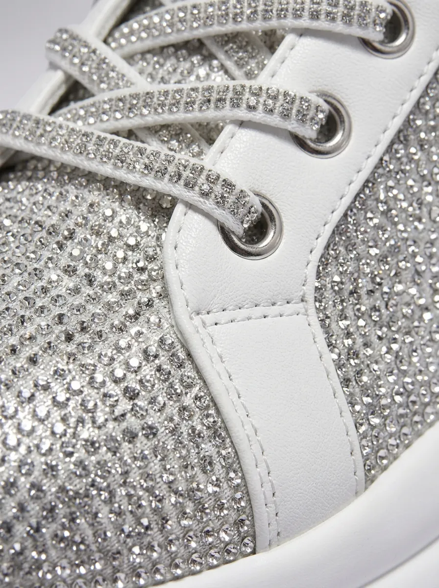 Lace-Up High-Top Women's Rhinestone Platform Shoes