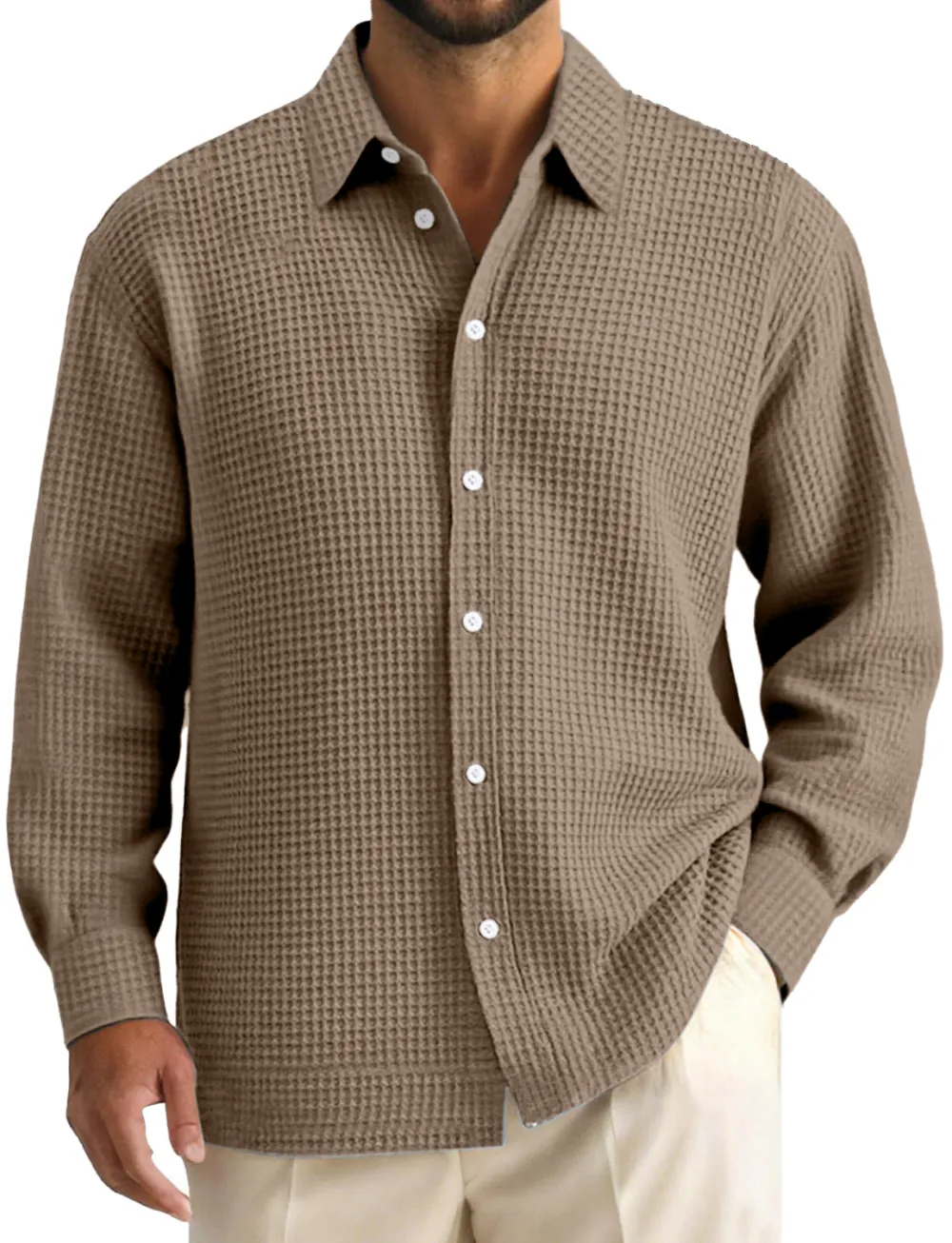 Everyday Textured Knit Open Collar Shirt