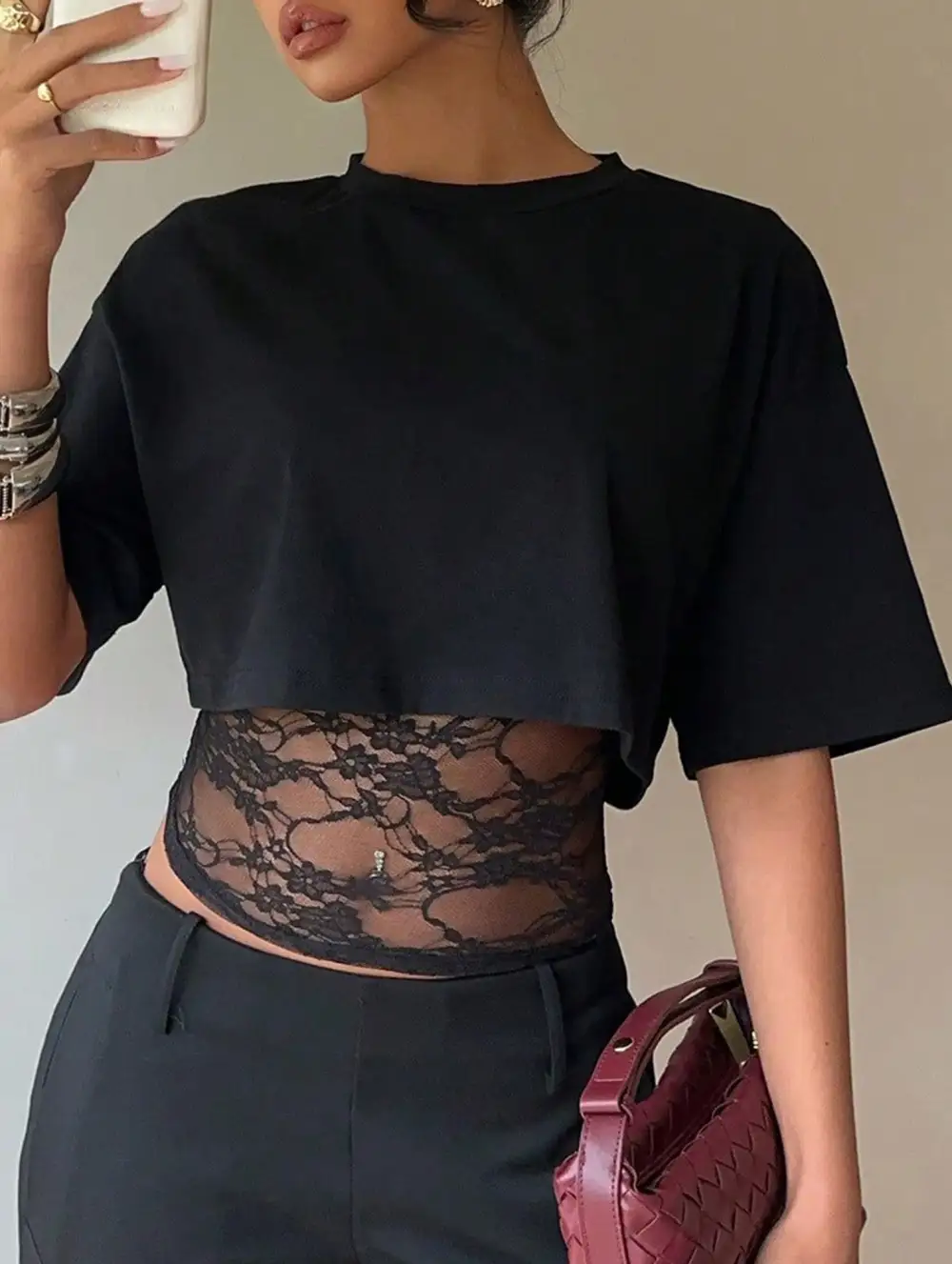Lace Patch Slim Fit Tee