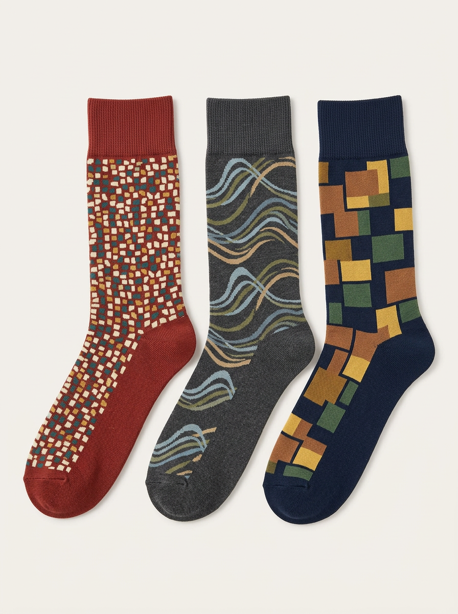 Men's Geometric Abstract Art Three-Pack Socks