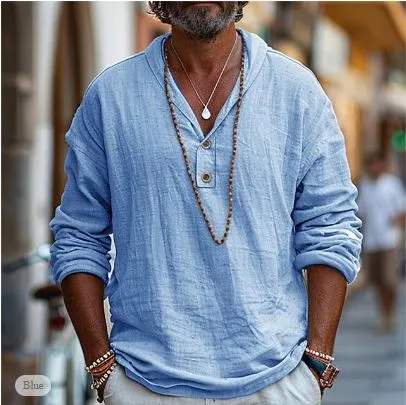 Linen Long Sleeve Button Detail Casual Shirt