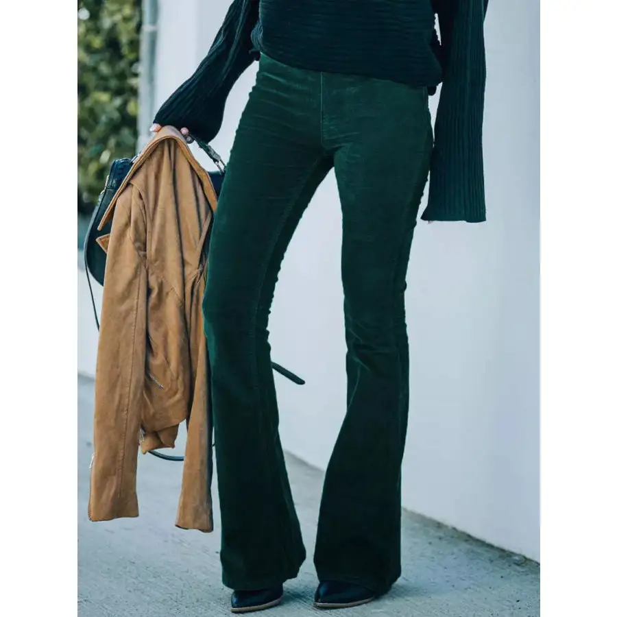 Full Size Corduroy Flare Pants Plus Size