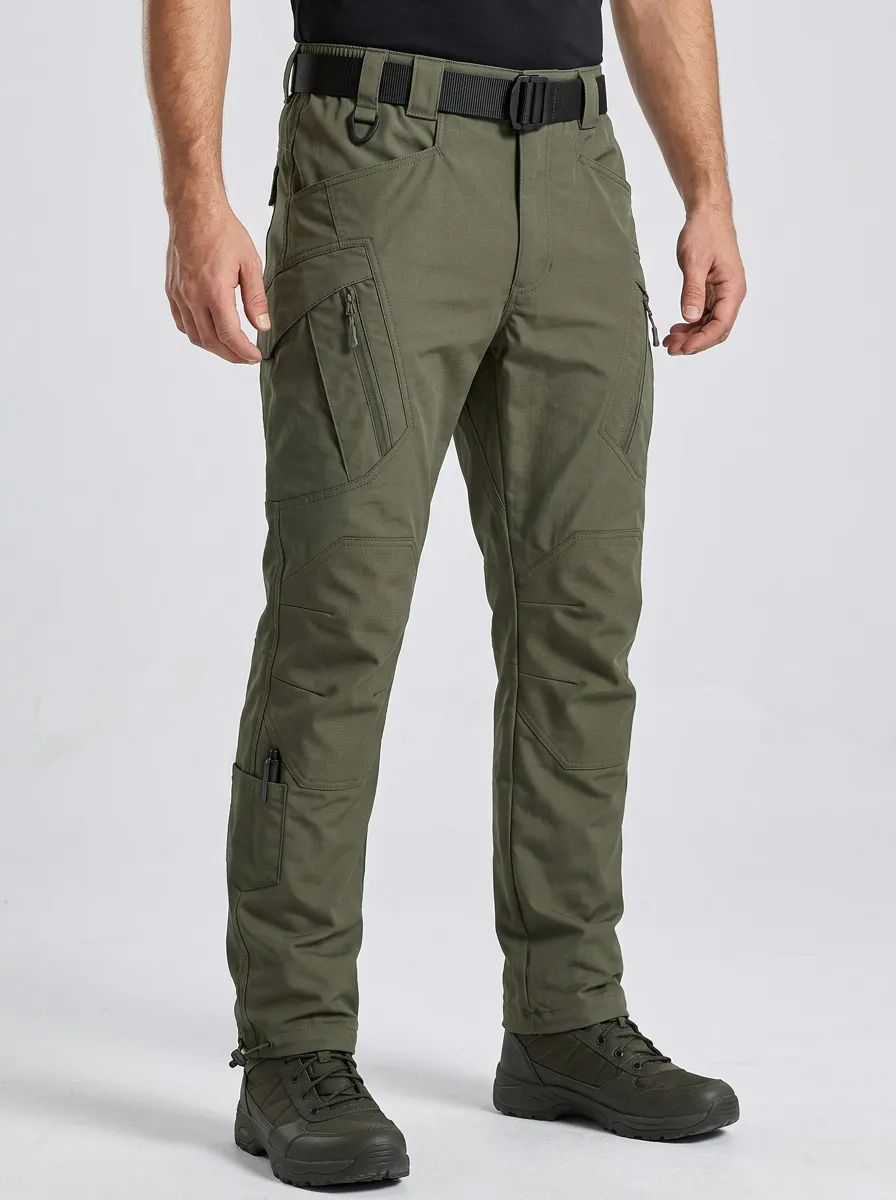Men's Tactical D-Ring Zip-Thigh-Pocket Reinforced-Knee Knee-Panel Cargo Pants