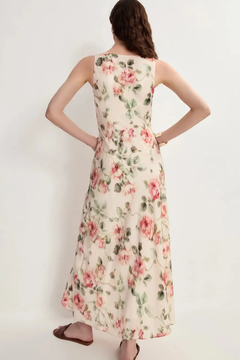 Sleeveless Cowl Neck Floral Silk Maxi Dress