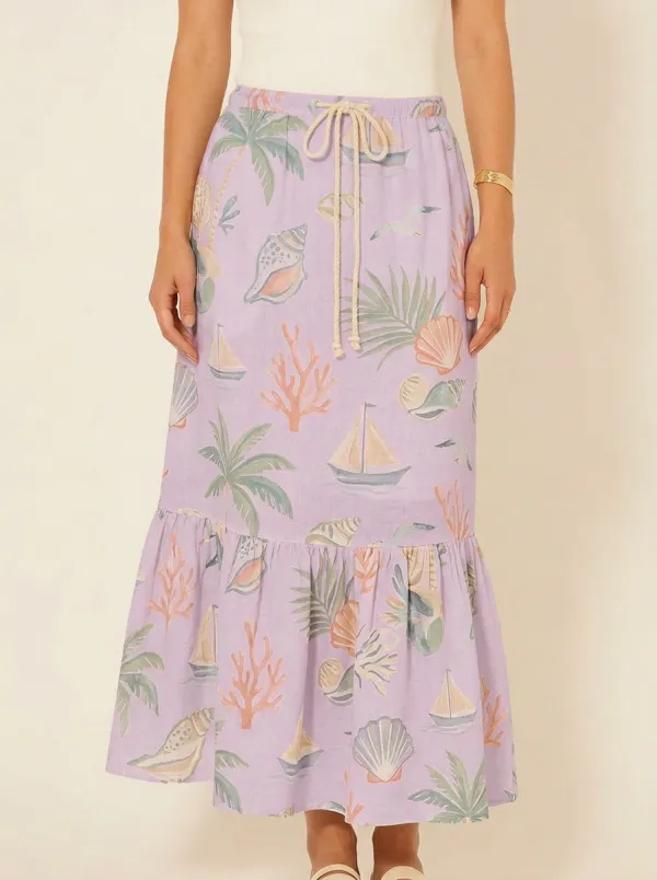 Women's Beach Vacation Tropical Seashell Sailboat Printed Skirt