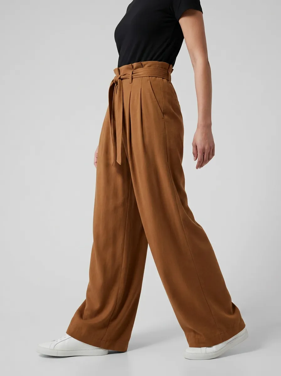 Wide-Leg High-Rise Belted Casual Wide Leg Pants
