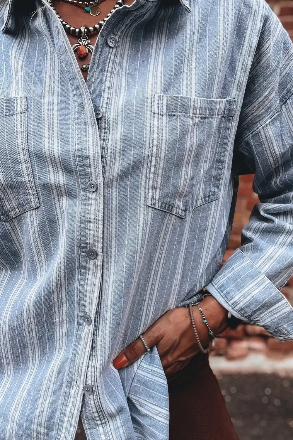 Women's Boyfriend Chest Pocket Classic Denim Shacket