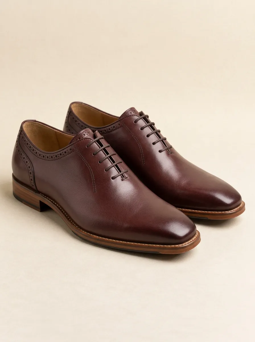 Men's Brown Brogue Dress Shoes with Leather and Brogue Detailing