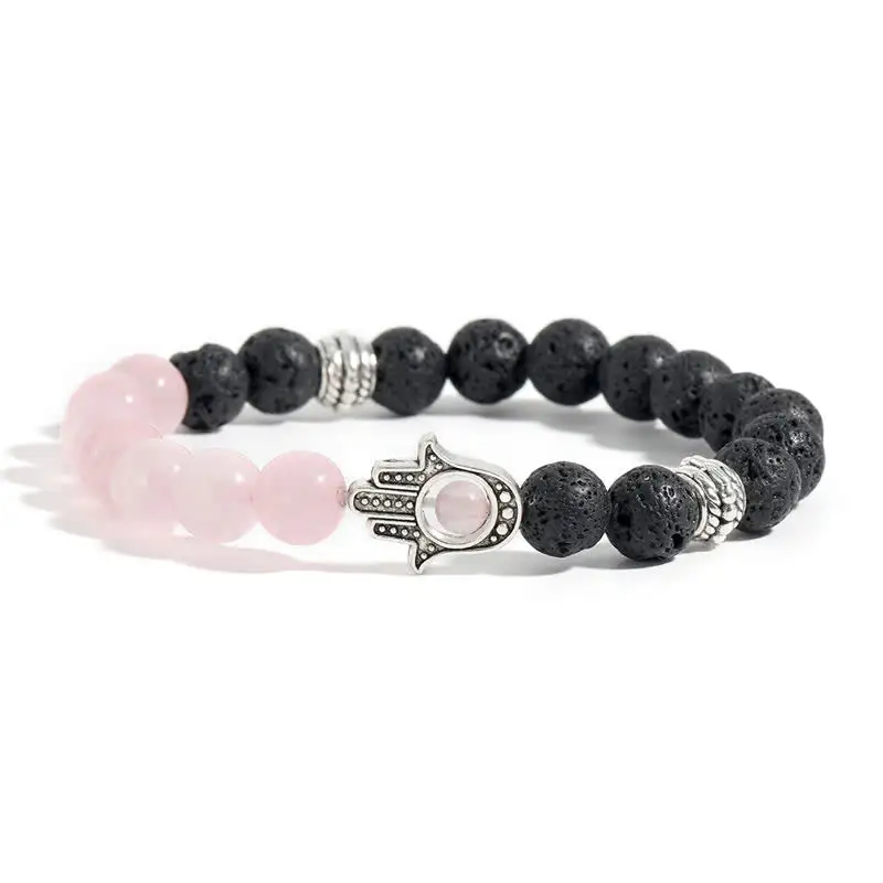 Lava Rock Hamsa Palm Handcrafted Round Bracelet