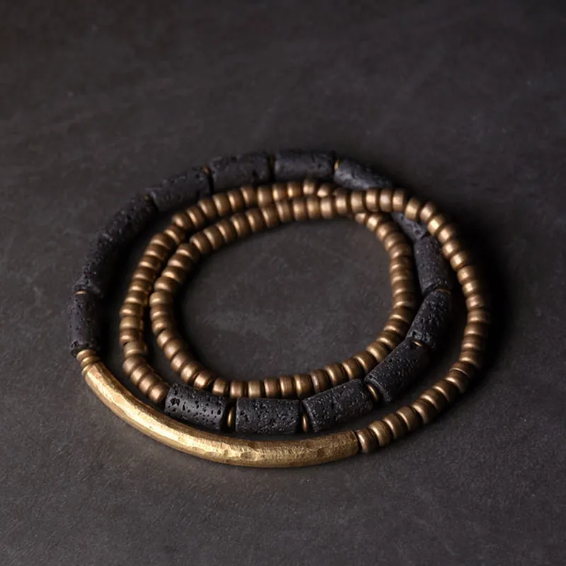 Vintage Lava Rock Copper Brass Multi Turn Bracelet
