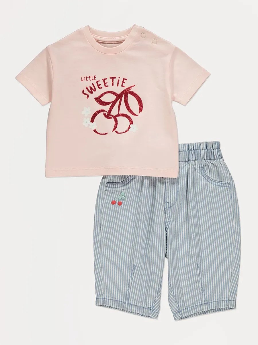 Pink Cherry Sweetie T-Shirt and Striped Jeans Outfit
