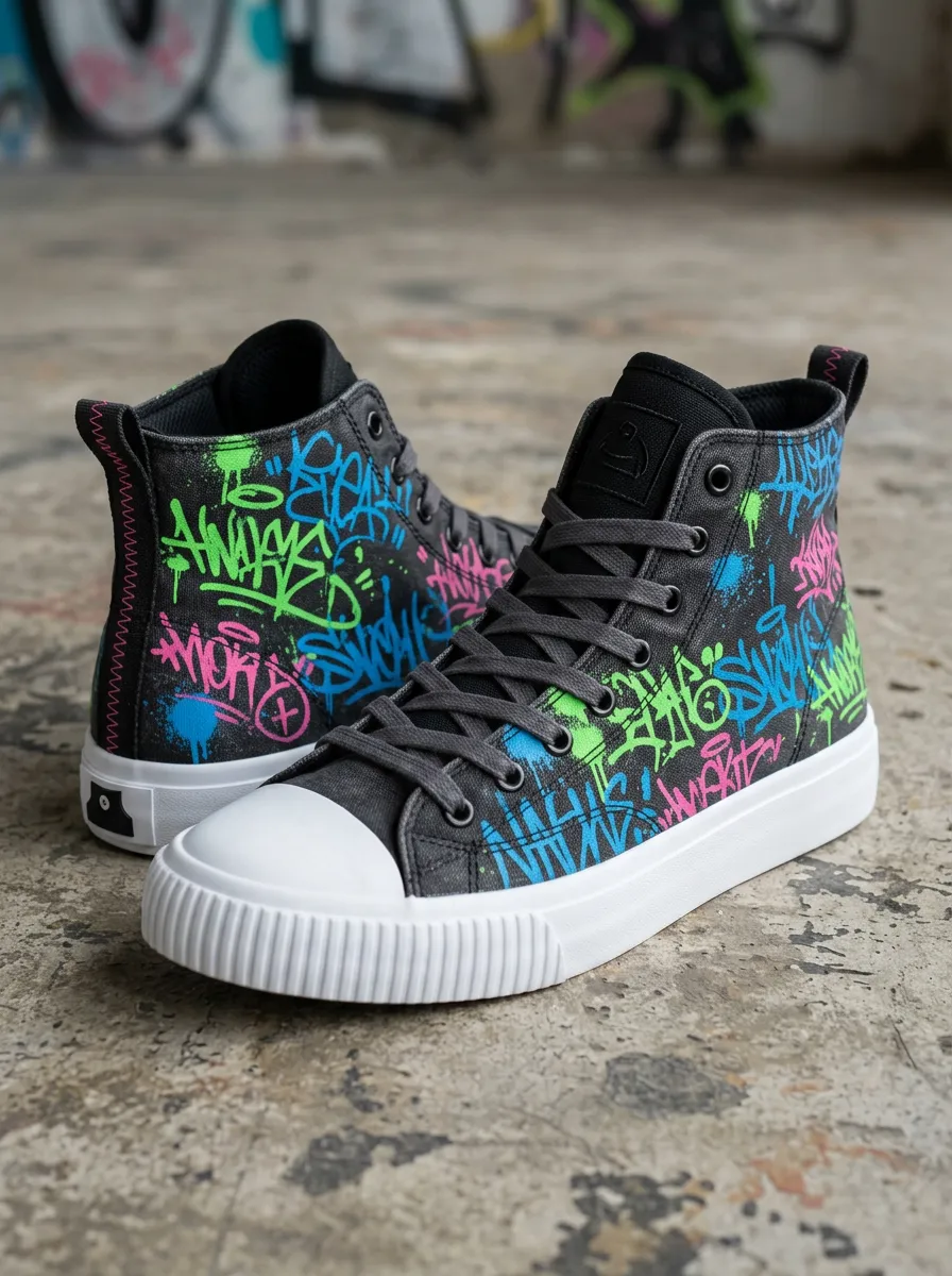 Everyday Street Art Graffiti Neon Printed Canvas Shoes