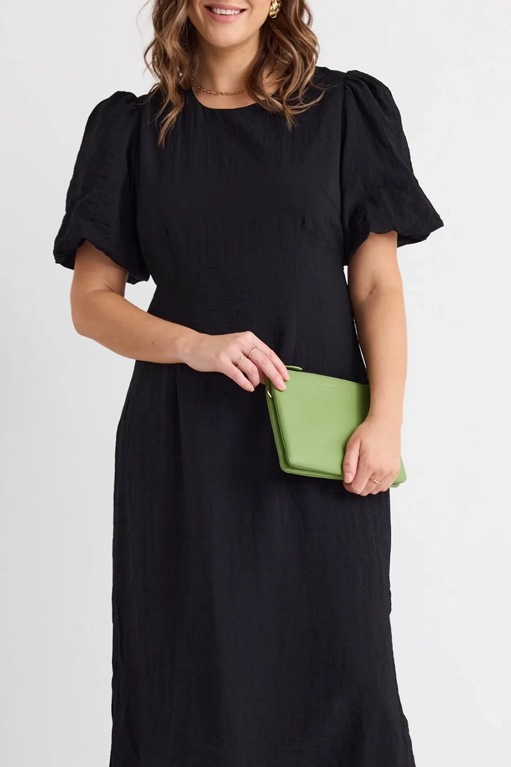 Black Puff - Sleeve Tie - Waist Maxi Dress