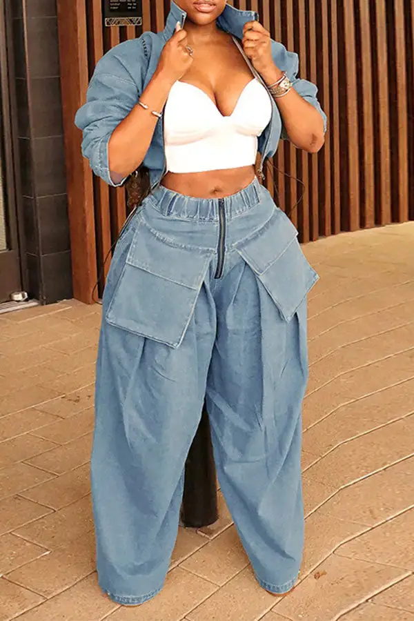 Baggy Loose-Fit Boho Patch-Pocket Jeans