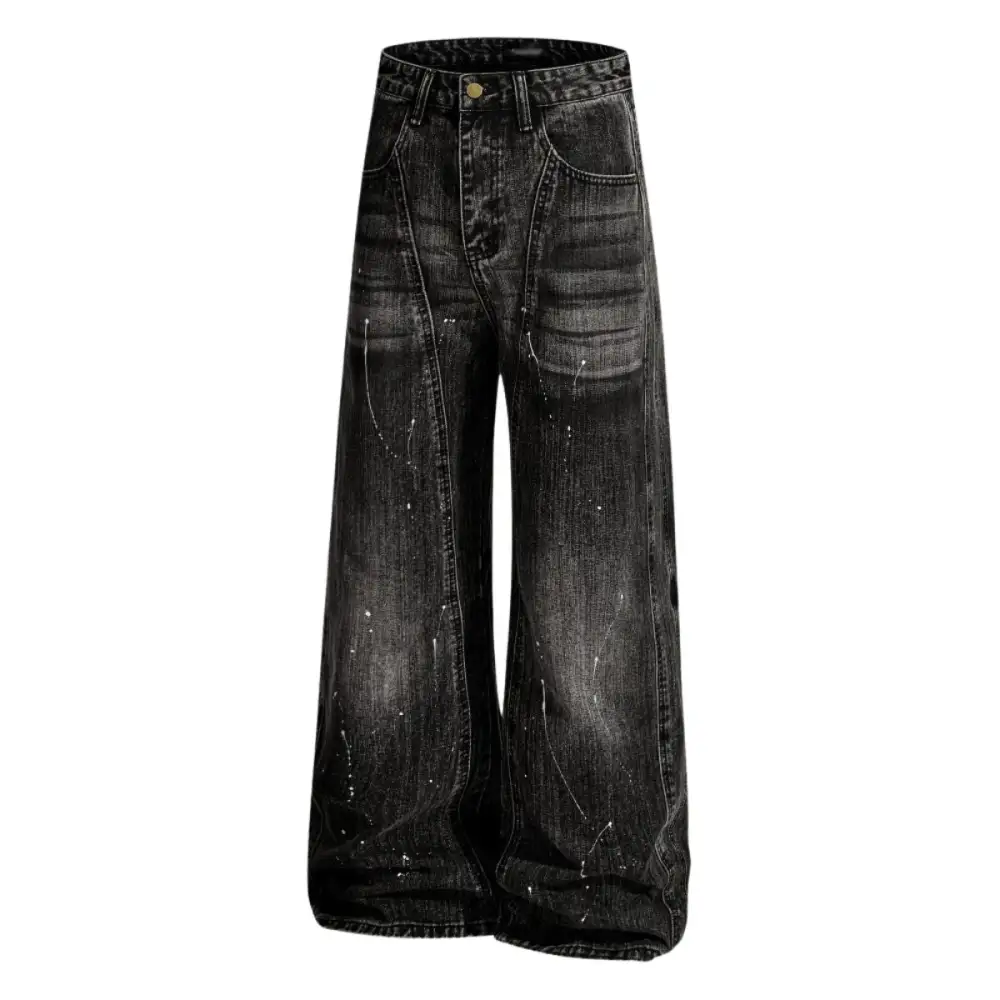 Modern Men's Wide Leg Distressed Washed Denim Jeans