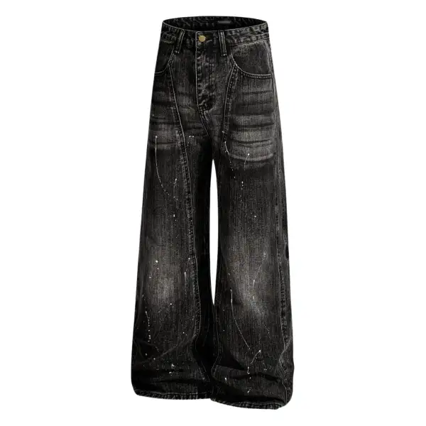 Modern Men's Wide Leg Distressed Washed Denim Jeans