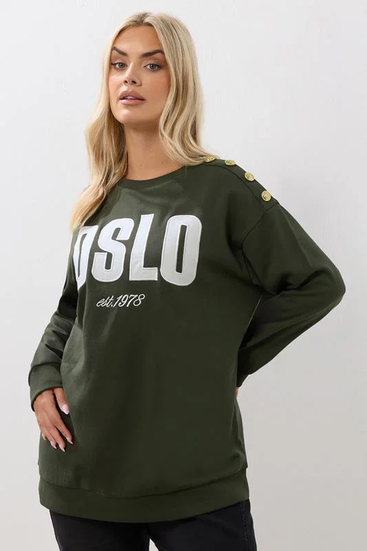 Khaki Green 'Oslo' Slogan Sweatshirt detail 1