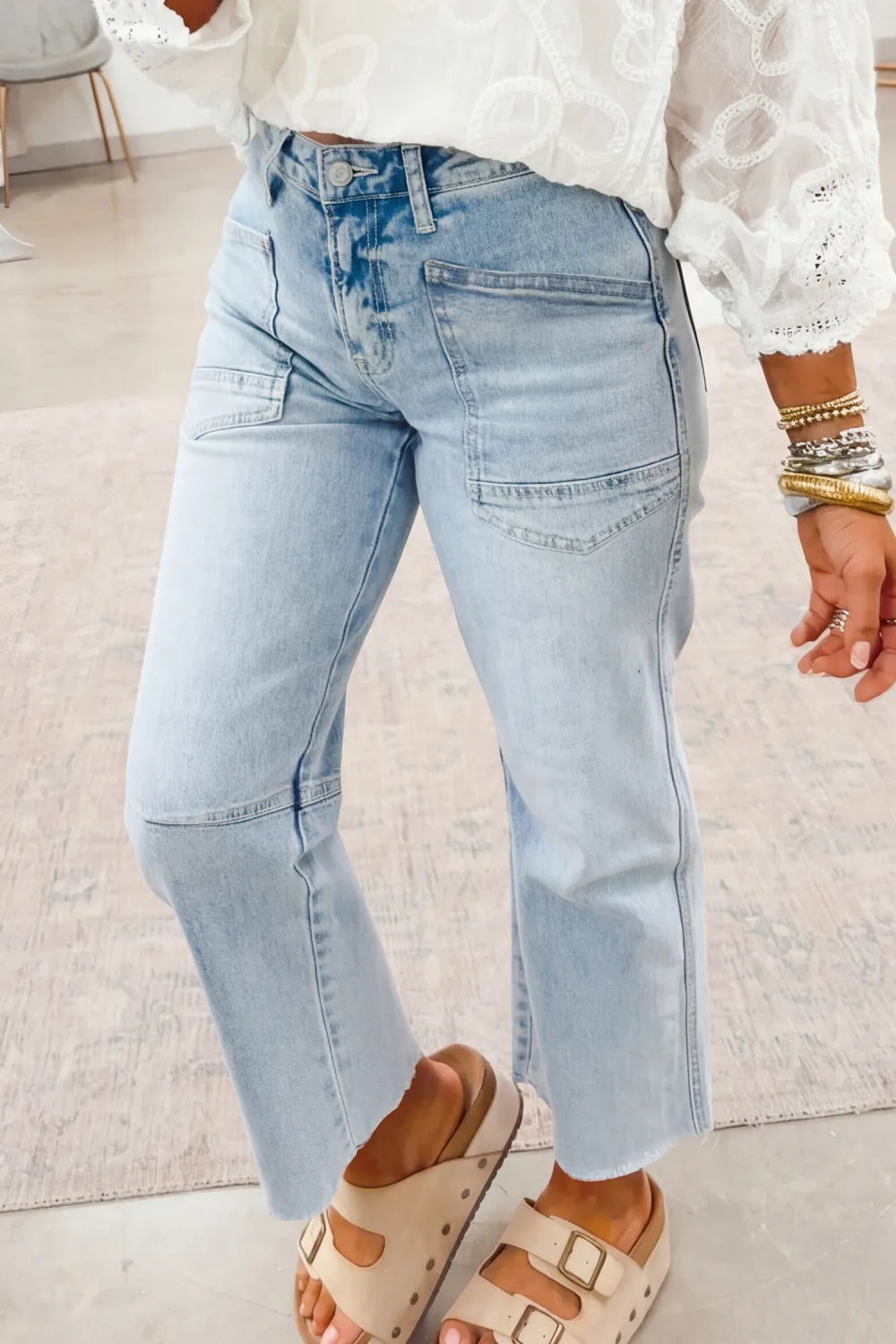 Light Blue Frayed Cropped Jeans