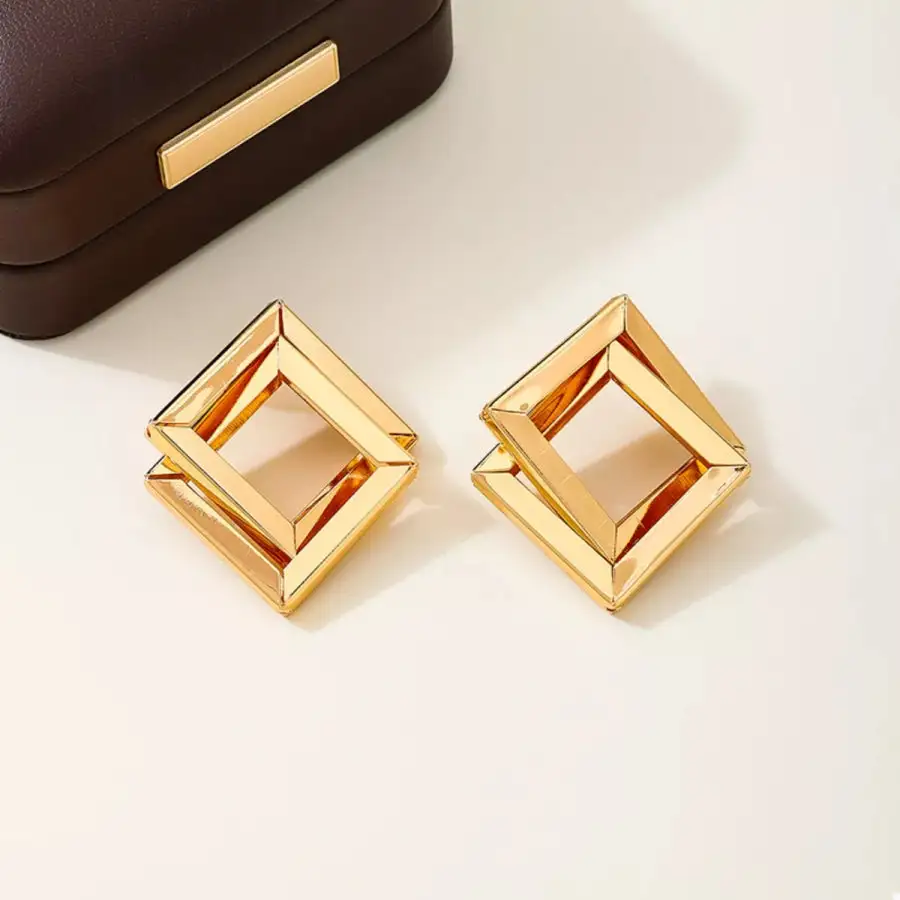 Classic K Gold Plated Geometric Stud Earrings