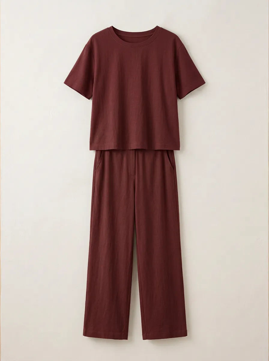 Women's Boxy Crewneck Top And Straight-Leg Trouser Lounge Set